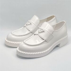 Prada Spazzolato Logo Platform Leather Loafers size 40